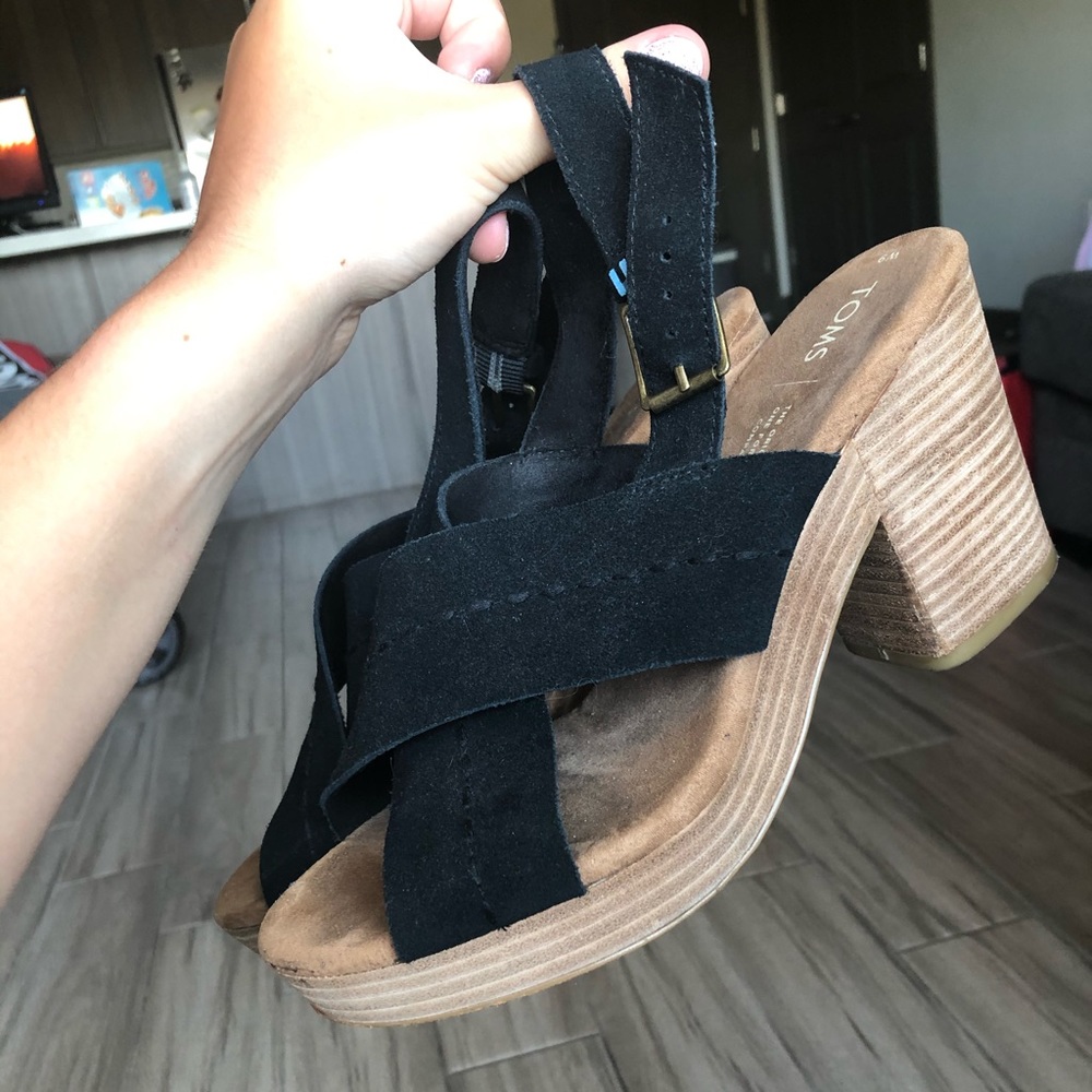 Toms Black Wedge Heels